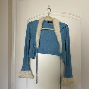 Urban Outfitters Rosie Faux Fur Trim Cardigan in Blue